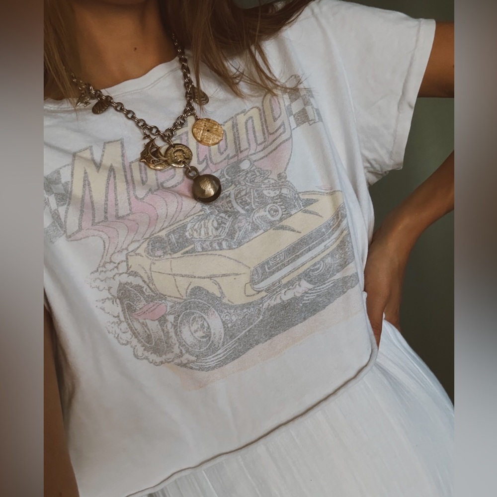 Free people vintage mustang Graphic crop Top short sleeve tee sz Large